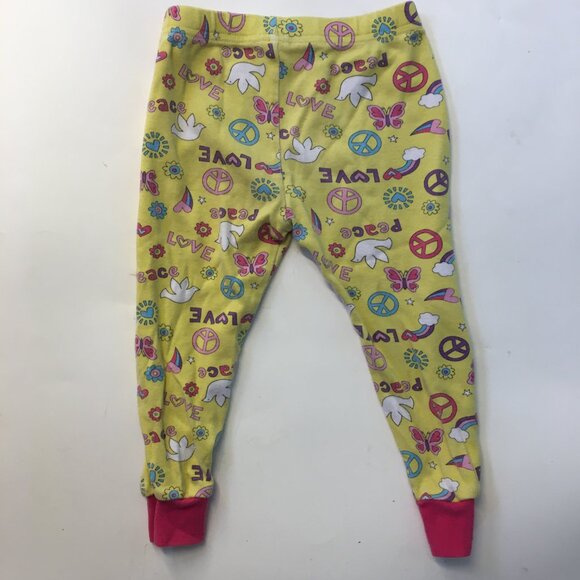 Kirkland Girls Size 2 Pajama Set Yellow Pink Peace Love 100% Organic Cotton - Picture 16 of 16